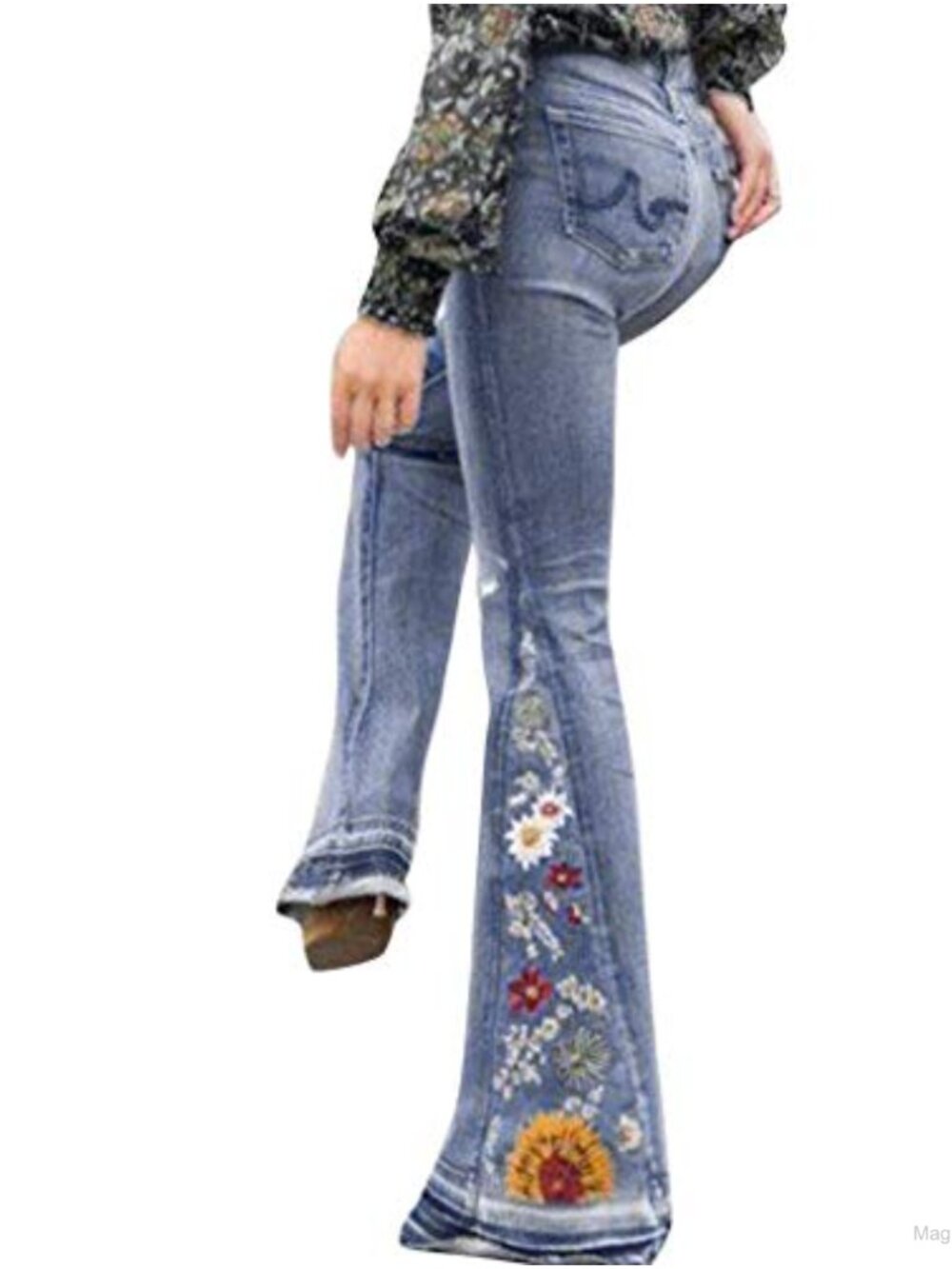 Womens Flared Jeans High Waisted Bell Bottom Embroidered Bootcut